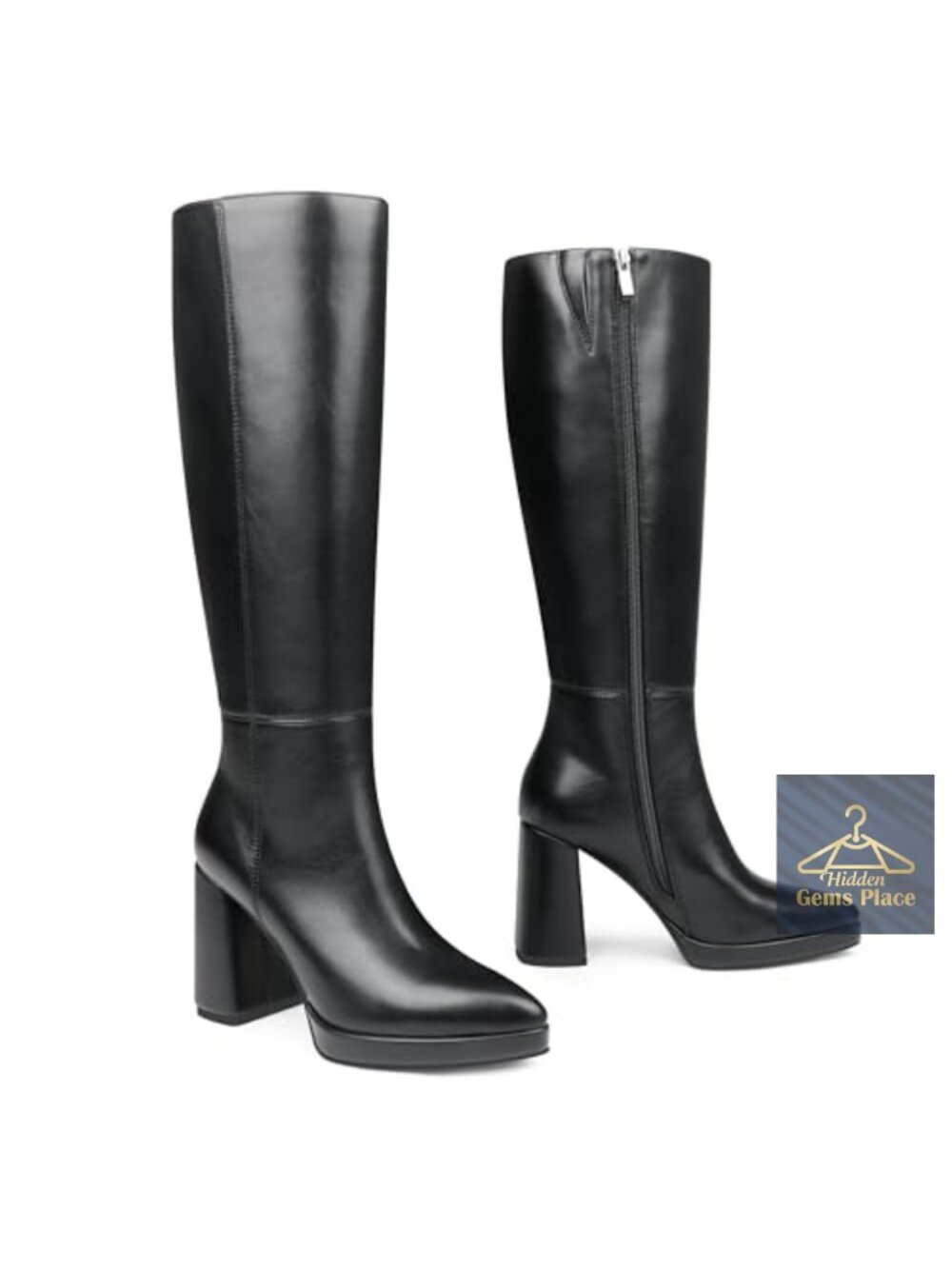 Women's Knee High Boots Chunky Heel Square Toe Faux Leather